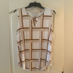 Liz Claiborne Geometric White and Brown Tank Top